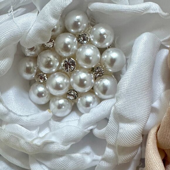 Elegant Women's Tweed Sun Hat With Satin Flowers And Pearls Special Event (NEW) - Picture 5 of 14